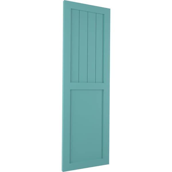 True Fit PVC Farmhouse/Flat Panel Combination Fixed Mount Shutters, Pure Turquoise, 12W X 79H